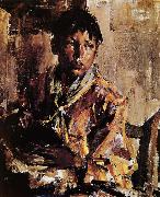 Nikolay Fechin The Indian boy holding the kettle oil on canvas